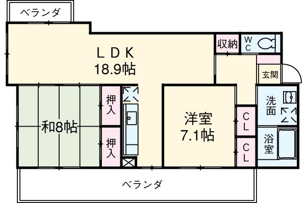 タウン唐山F棟(2LDK/2階)の間取り写真