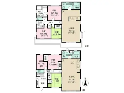 名鉄瀬戸線 水野駅 徒歩22分 2階建 築29年(5SLDK)の間取り写真