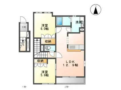 ロココプランB(2LDK/2階)の間取り写真