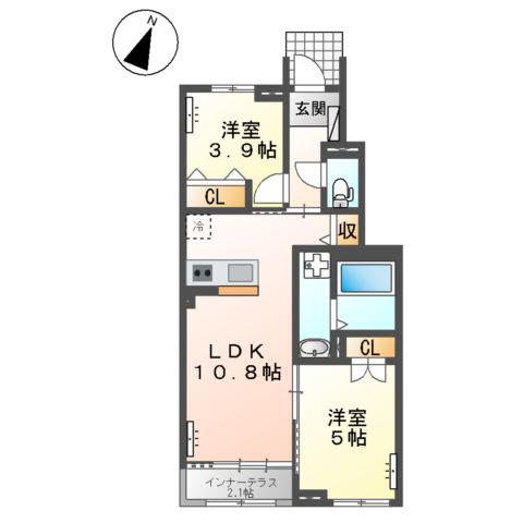 MARIN白水ヶ丘(2LDK/1階)の間取り写真