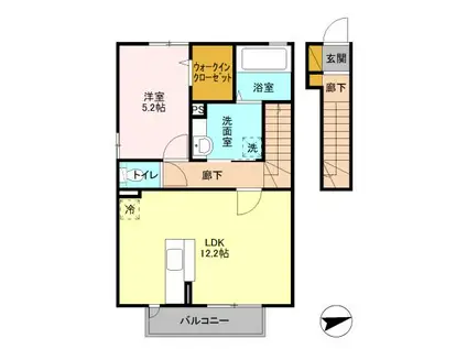 カインドハットワン(1LDK/2階)の間取り写真