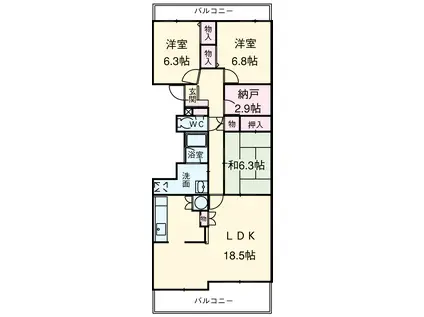 ガーデンロゼ高町(3SLDK/3階)の間取り写真