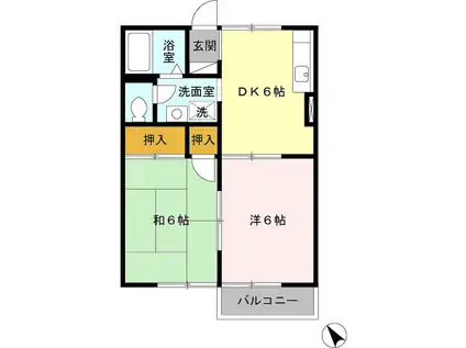 カサ・ド・マールD(2DK/2階)の間取り写真