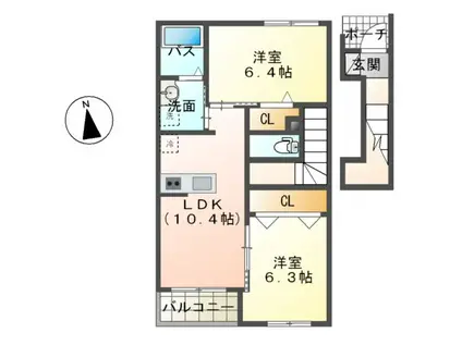 ユニヴァリィエスポアール(2LDK/2階)の間取り写真
