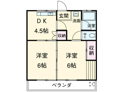 ハイツ山本A(2DK/2階)の間取り写真