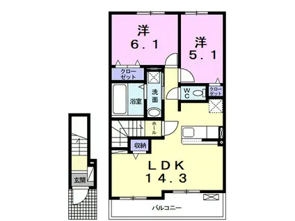 ベルシャイン Ⅲ(2LDK/2階)の間取り写真