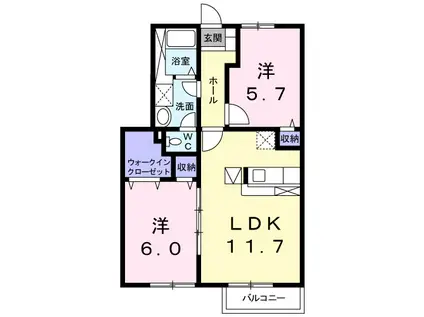 メゾン・ド・ラ・コリーヌ Ⅰ(2LDK/1階)の間取り写真