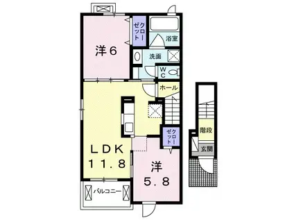 リヴェール・ルミェール(2LDK/2階)の間取り写真