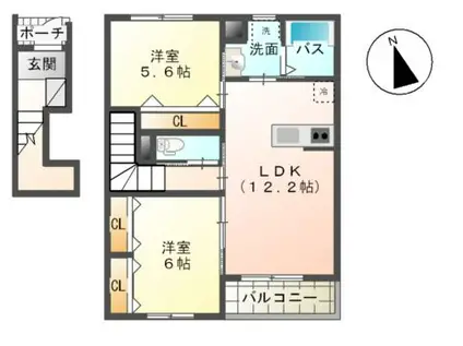 CHAMPAGNERI.SI.YA(2LDK/2階)の間取り写真