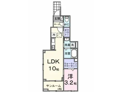ヒカルサ甲府国母イースト(1LDK/1階)の間取り写真