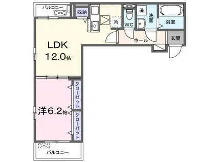 DENBE東小川(1LDK/1階)の間取り写真
