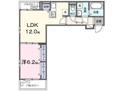 DENBE東小川(1LDK/2階)の間取り写真