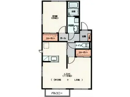 ラ・カージェ B棟(1LDK/2階)の間取り写真