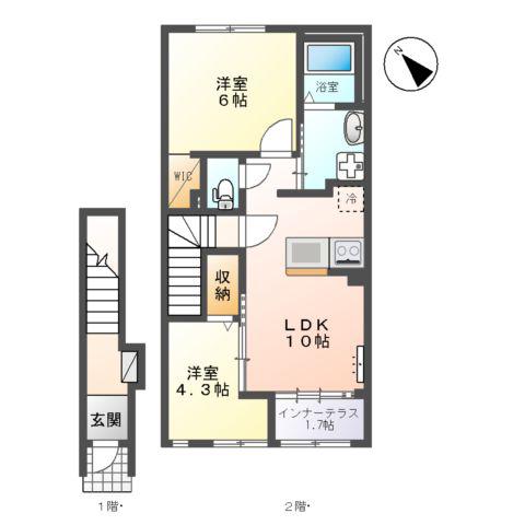 ベルフィオーレ 五番館(2LDK/2階)の間取り写真