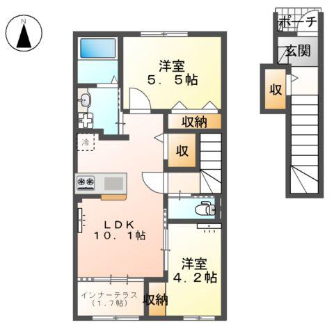 サウス GARDEN Ⅱ(2LDK/2階)の間取り写真