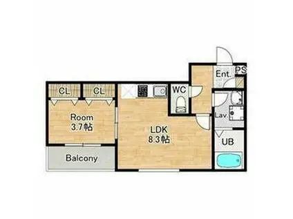 ジーメゾン上野町フィランザ(1LDK/1階)の間取り写真