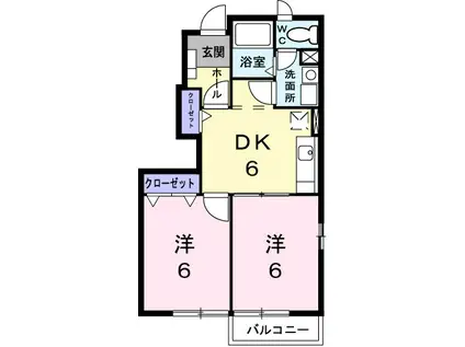 サンパティークB(2DK/1階)の間取り写真
