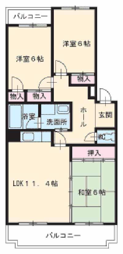 万場山ハイツ(3LDK/1階)の間取り写真