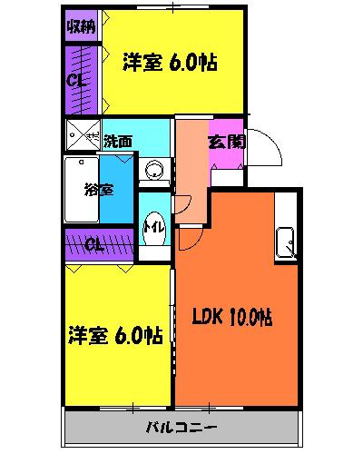 メゾンあざぶB棟(2LDK/2階)の間取り写真