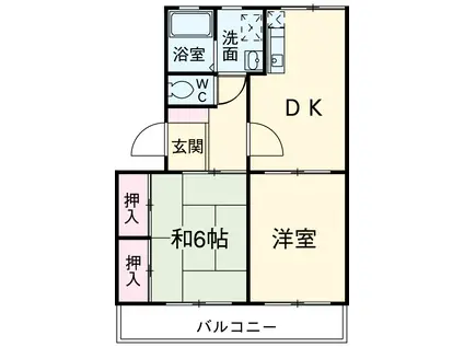 ラフォーレ西沢Ⅱ(2DK/2階)の間取り写真