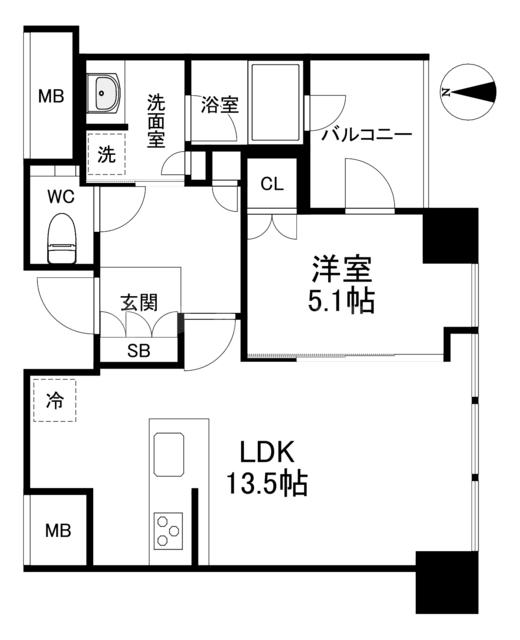 ザ・ファインタワー大手前(1LDK/14階)の間取り写真