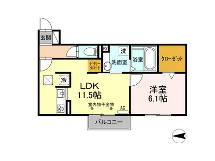 プレミール小坂井(1LDK/2階)の間取り写真
