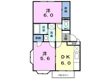 グリーンハイツ深田B(2DK/2階)の間取り写真