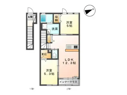 トレイルⅢ(2LDK/2階)の間取り写真