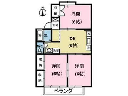 ハニーゴールド(3DK/2階)の間取り写真