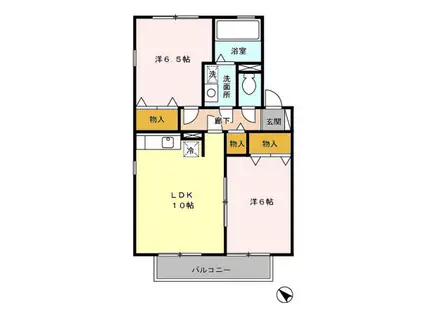 ロワール神鳥谷A棟(2LDK/1階)の間取り写真