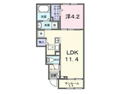 MODERNVILLA二の岡A(1LDK/1階)の間取り写真