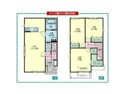 東武鉄道宇都宮線 江曽島駅 徒歩16分 2階建 築1年(3LDK)の間取り写真