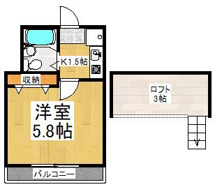 HMN稲田堤B棟(1K/1階)の間取り写真