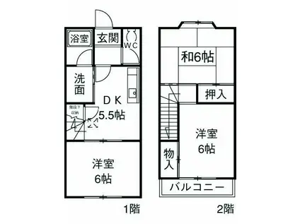 テラスハウス矢部　Ａ(3DK)の間取り写真