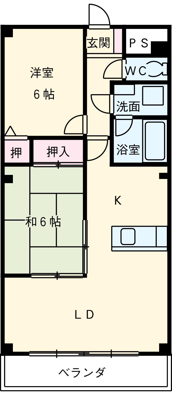 KS大門(2LDK/1階)の間取り写真