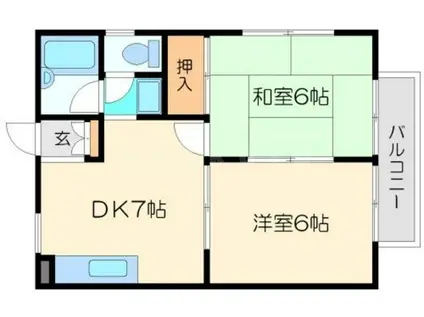 パークサイドハイツB棟(2DK/2階)の間取り写真