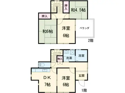 東海道本線 焼津駅 徒歩17分 2階建 築34年(4DK)の間取り写真