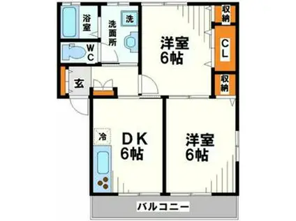 秋山ハイツ鴻巣(2DK/2階)の間取り写真