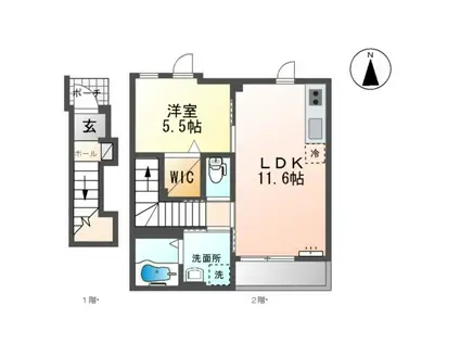 東松山高坂5丁目アパート工事(1LDK/2階)の間取り写真