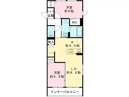 ティーメゾン グリシーヌ S棟(2LDK/2階)の間取り写真