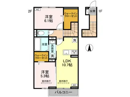 フェリオ文京 Ⅱ(2LDK/2階)の間取り写真