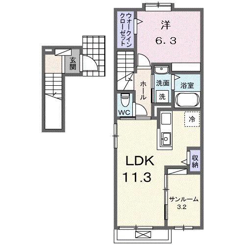 エアリーズ ヴェルデ(1LDK/2階)の間取り写真