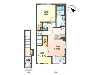 ベルフィオーレ 五番館(2LDK/2階)の間取り写真