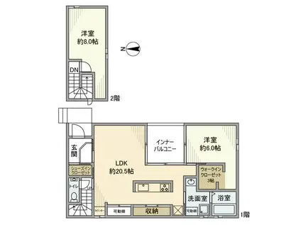 名鉄名古屋本線 東岡崎駅 バス乗車時間：12分 稲熊町八丁目バス停で下車 徒歩8分 2階建 築7年(2LDK)の間取り写真
