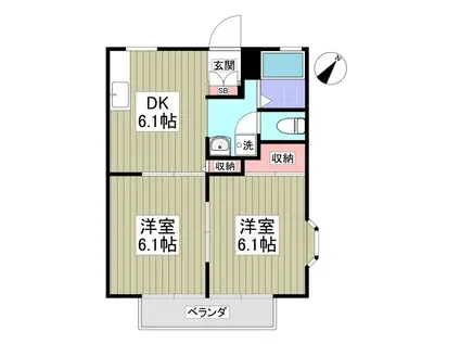 サンシャイン B(2DK/2階)の間取り写真