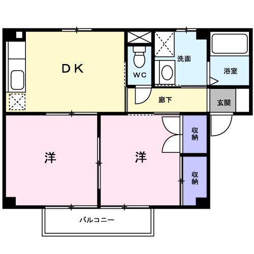 ブラウンシャトー小坂井(2DK/2階)の間取り写真