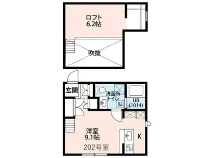 プリマ ラウレアⅢ(ワンルーム/2階)の間取り写真