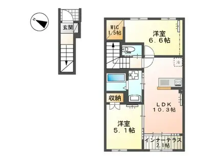 SAGA(2LDK/2階)の間取り写真