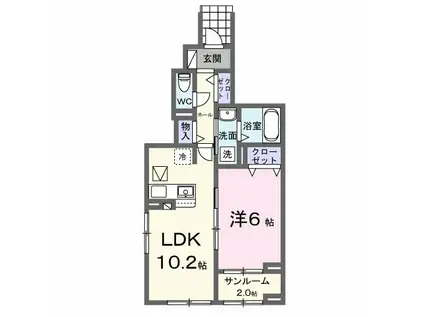 イーストフィールドⅡ(1LDK/1階)の間取り写真