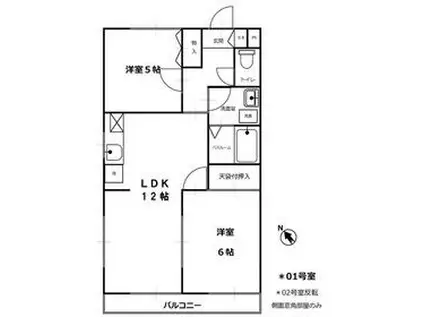 パルトゥネール(2LDK/1階)の間取り写真